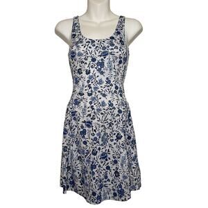 H&M Divided Floral Skater Dress Blue White Sleeveless Knee Length Women's Size 2